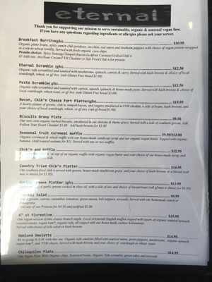 Menu 1 at Eternal in Oakland