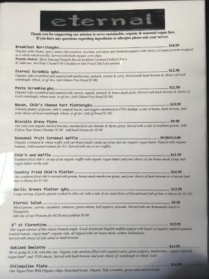 Menu 2 at Eternal in Oakland