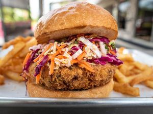 Chicken burger ￼ at VOWburger in Los Angeles