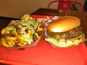 Vegan Burger and Curly Fries at VOWburger in Los Angeles