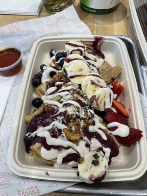 Mixed berry waffle  at Vibe Organic Kitchen & Juice in Dana Point