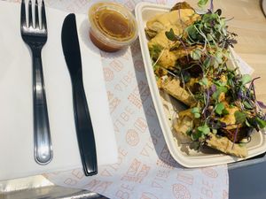 Chicken n waffles (weekend only) at Vibe Organic Kitchen & Juice in Dana Point