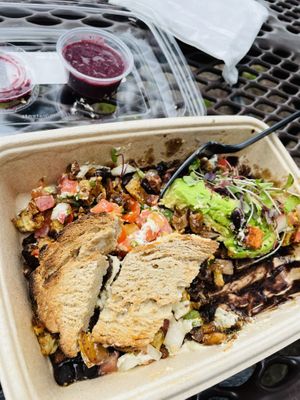 Breakfast scramble with added chorizo, alright  Jam good  at Vibe Organic Kitchen & Juice in Dana Point