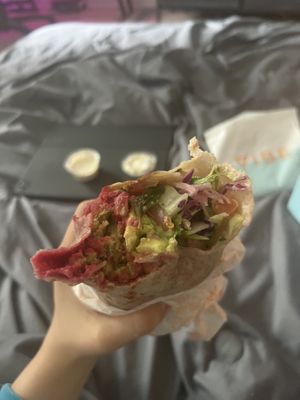 Mediterranean wrap with tahini and cookie on the side, so good   at Vibe Organic Kitchen & Juice in Dana Point