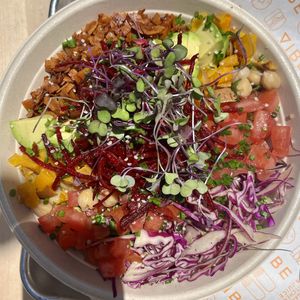 California Cobb bowl was awesome! Half quinoa half greens base😋  at Vibe Organic Kitchen & Juice in Dana Point