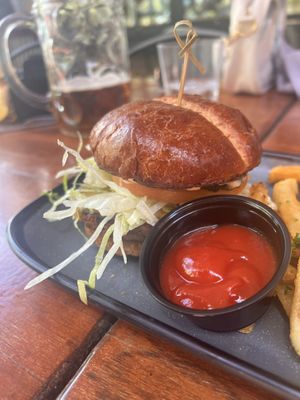 Vegan impossible burger   at Pedal Haus Brewery in Tempe