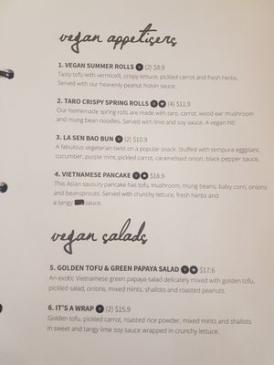 Menu at La Sen Vietnamese in Randwick