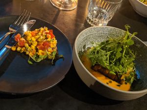 Sweet potato and corn at Llama in Copenhagen