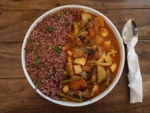 Khmer Red Curry with brown Rice and Tofu (big portion) at Sacred Lotus Cafe in Phnom Penh
