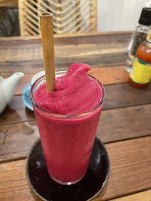 Dragon fruit and banana smoothie, $2.50  at Sacred Lotus Cafe in Phnom Penh