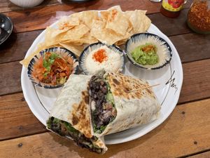 Mexican burrito meal deal (includes a drink), $8  at Sacred Lotus Cafe in Phnom Penh