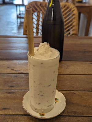Coconut smoothie at Sacred Lotus Cafe in Phnom Penh
