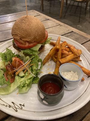 Cheese burger meal  at Sacred Lotus Cafe in Phnom Penh