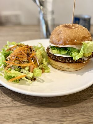 Mushroom burger  at Sacred Lotus Cafe in Phnom Penh