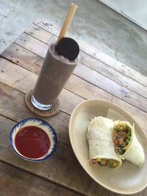 Oreo milkshake, burrito at Sacred Lotus Cafe in Phnom Penh
