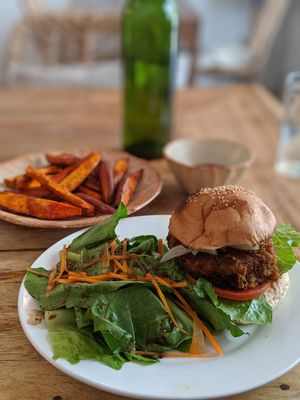 Lentil burger - was ok at Sacred Lotus Cafe in Phnom Penh