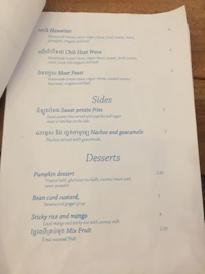 Pizza, Sides and Desserts Menu Feb. 2020 at Sacred Lotus Cafe in Phnom Penh