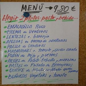 Menu at La Olla Vegetal in Zaragoza