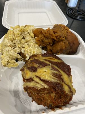 Eggplant parm, Mac and cheese, sweet potatoes  at NuVegan in Washington