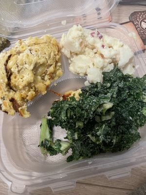 Mac and cheese, potato salad, kale garlic salad at NuVegan in Washington