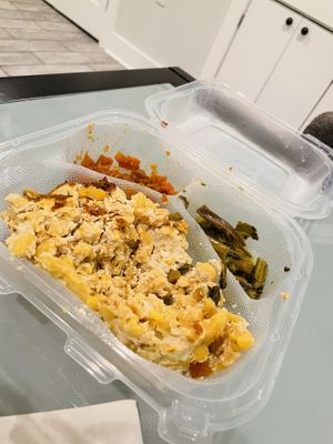 Mac & cheese, yams and greens.  at NuVegan in Washington