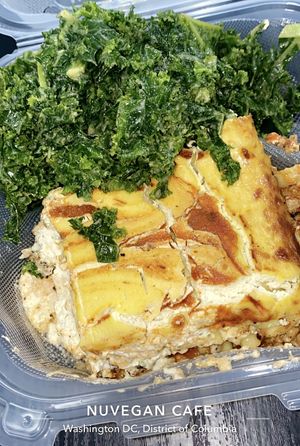 Vegan lasagna and garlicky kale  at NuVegan in Washington