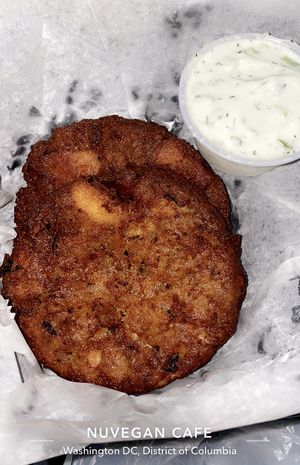 Vegan crab cakes   at NuVegan in Washington