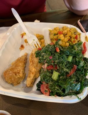 Chikin wings, salad and chick pea salad   at NuVegan in Washington