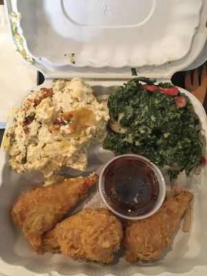 Chikn drummies, Mac and cheese, and sweet kale - AMAZING vegan soul food at NuVegan in Washington