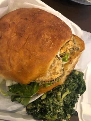 Fish sandwich and garlicky kale at NuVegan in Washington