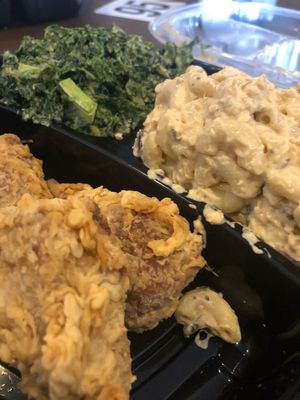 Chicken drummies, tuna Mac, and garlicky kale at NuVegan in Washington