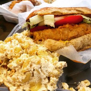 Mac and cheese and chickn sando at NuVegan in Washington