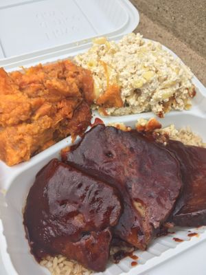 Ribs, mac and cheese, sweet potato  at NuVegan in Washington