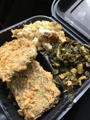 Country fried steak, mac and cheese, collard greens - delicious! at NuVegan in Washington
