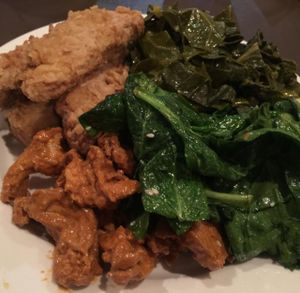 tofu, collard greens, spinach salad, tofu salad at NuVegan in Washington