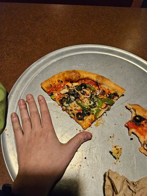I have kinda big hands, personal pizza was a good size for me at Ramunto's Brick n'Brew in Hanover