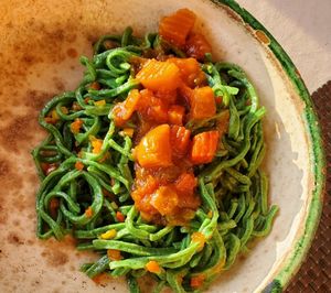 Green noodles 😍 at Terrassa in Khiva