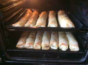 A batch of burek (or pita!) about to come out of the oven. at Barabrith in Donji Budacki