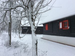 A winter view of Barabrith's wooden house. at Barabrith in Donji Budacki