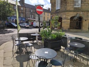 Outdoor seating at Olive Branch in Alnwick