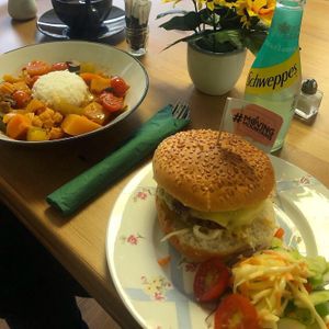 Beyond cheese burger is amazing!  at The Vegan Cafe in Bath