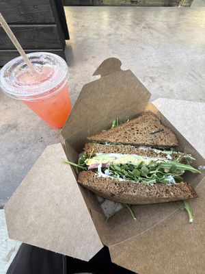 strawberry lemonade and vegan chickpea salad sandwich  at The Trails Cafe in Los Angeles