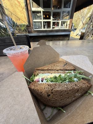 strawberry lemonade and vegan chickpea salad sandwich  at The Trails Cafe in Los Angeles