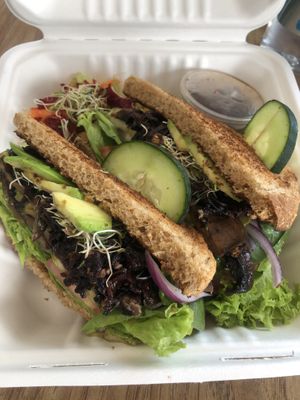 Delicious vegan sandwich with flore de Jamaica!  at Tropical Kitchen Cabo in Cabo San Lucas