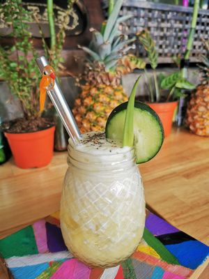 Fresh pineapple juice 🥤 #Veganuary at Tropical Kitchen Cabo in Cabo San Lucas