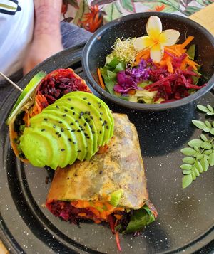 Vegan Burrito - so much color and flavor!!!! at Tropical Kitchen Cabo in Cabo San Lucas