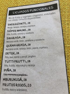 Smoothie menu   at Eco Tienda Café in Asuncion