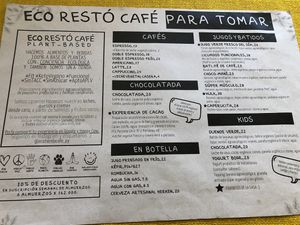 Menu for drinks   at Eco Tienda Café in Asuncion