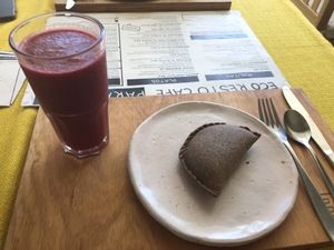 Singrasa smoothie + empanada  at Eco Tienda Café in Asuncion