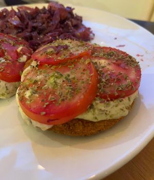 Deliciosa Milanesa de Garbanzo “a la napolitana"  at Eco Tienda Café in Asuncion